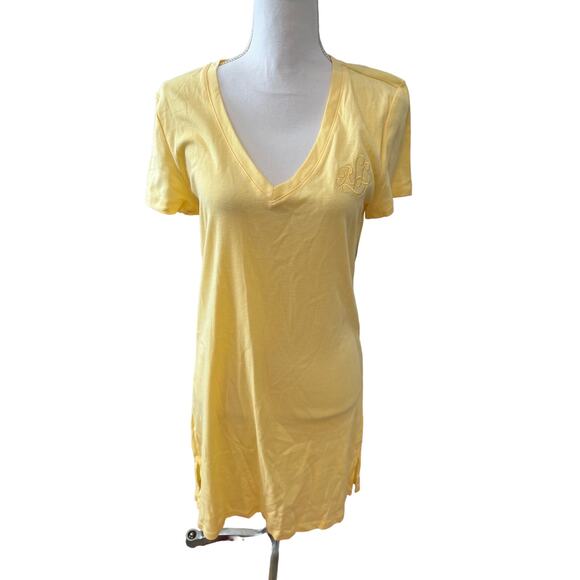 Ralph Lauren LRL Butter Yellow V Neck Cotton Sleep Shirt M - Picture 1 of 7